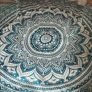 Mandala Tapestry in Teal and White
